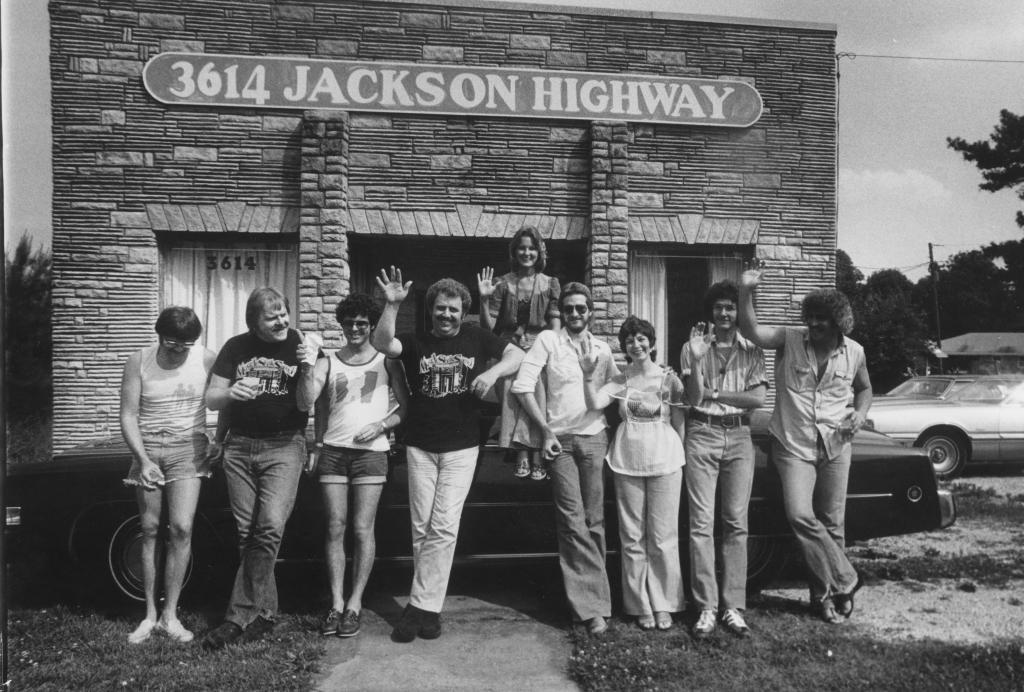 L to R Roger Hawkins, Barry Beckett, David Hood, Jimmy Johnson, Carol Buckins, Steve Melton, Diane Butler, Pearce Pettus and Bobby Heathcote